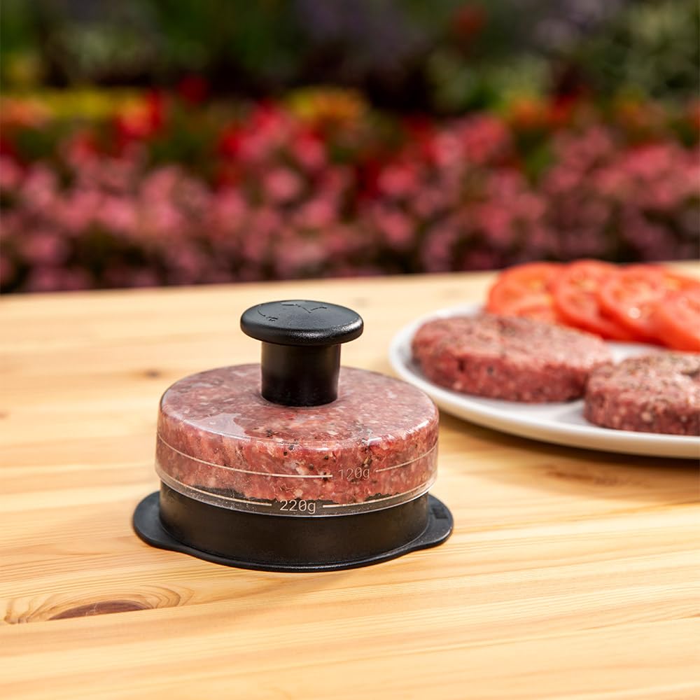 Weber Prasa do Hamburgerów, dla Jednolitych Kotletów Hamburgerowych, do Przygotowywania Kotletów o Wadze 200 i 120g, Zdejmowana Rączka dla Łatwego Przechowywania, Nadaje się do Mycia w Zmywarce - Czarny (6400)