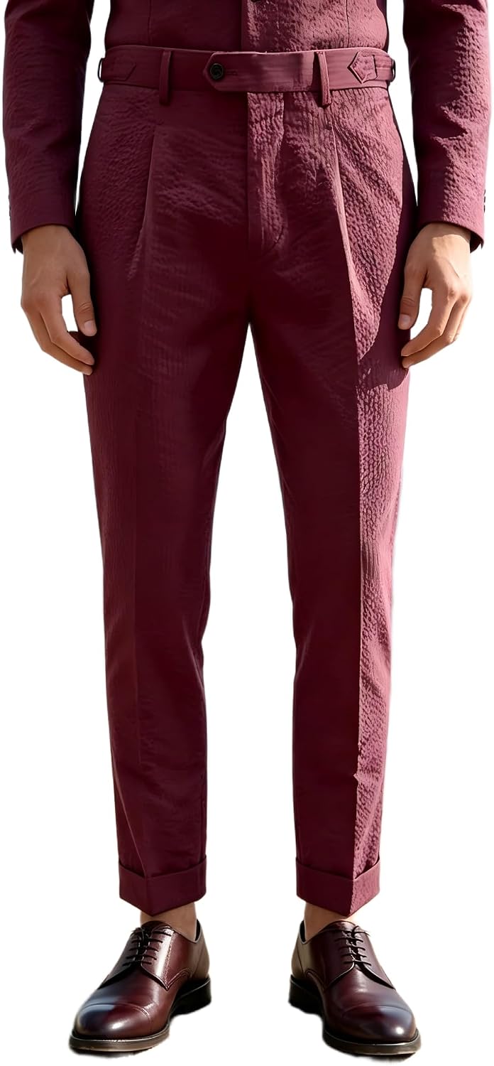 HBDesign Mens Seersucker Pants Casual Summer Men's Dress Solid Color Pants for Prom Wedding Seersucker Suit Trousers