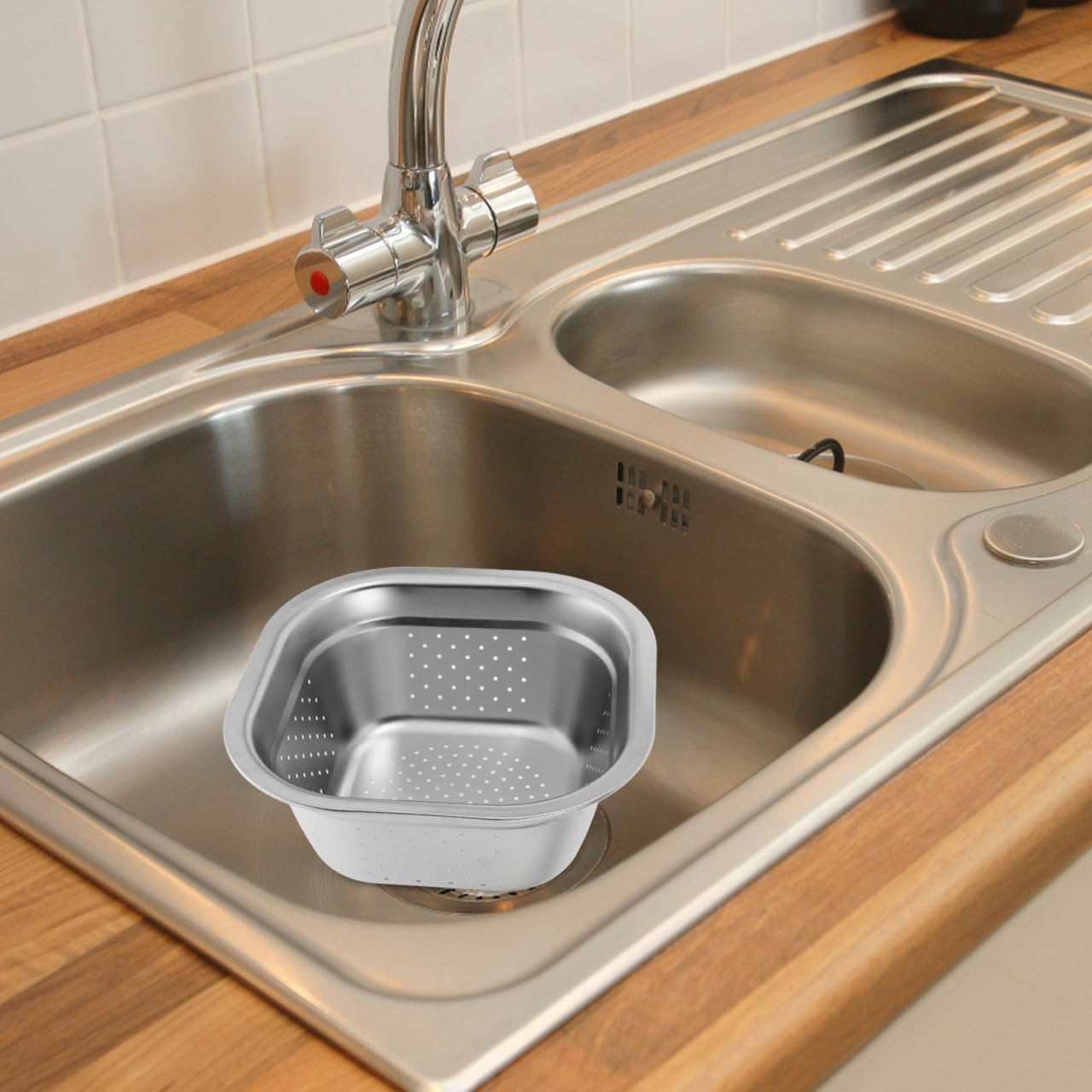 Zerodeko Stainless Steel Colander 9 inch Square Washing Bowl Kitchen Sink Metal Storage Basket Large Capacity Fruit Vegetables Washing Basin Rice Strainer Washer