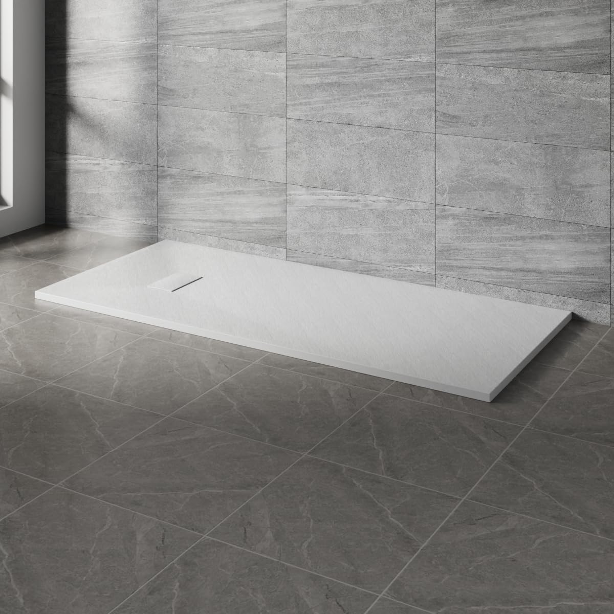 Nrg White 1700X800mm Rectangle Shower Base Tray Smc Slate Effect Slip-Resistance Bathroom Shower Enclosure Tray