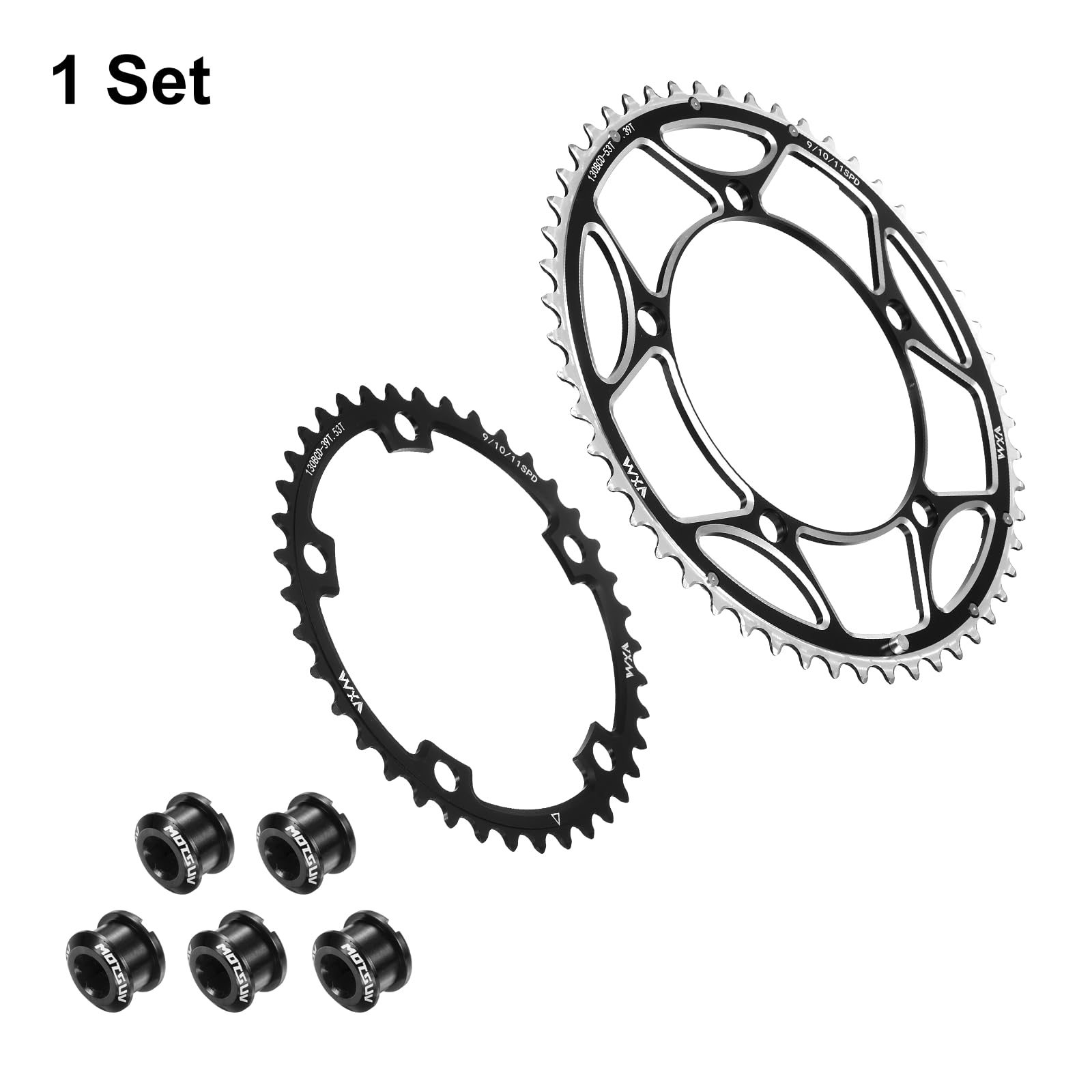 QUARKZMAN 2 Stück 130BCD Fahrrad Kettenblatt Set 39T/53T Rund Schmal Breit Aluminium Kettenblatt Kettenrad Mit Doppel Rund 5 Bolzen Für Rennrad Fahrrad 9/10/11 Gang Ketten