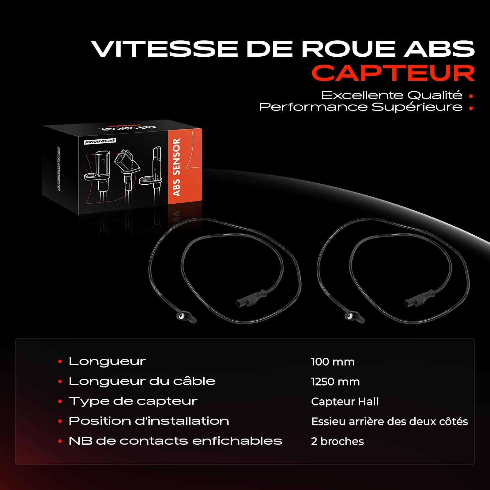 Frankberg 2 capteurs de vitesse ABS arrière gauche droit 2 broches | Compatible avec: Daily VI plateau/châssis, Bus quotidien de la ville, Daily V Bus, Plateau/châssis Daily V