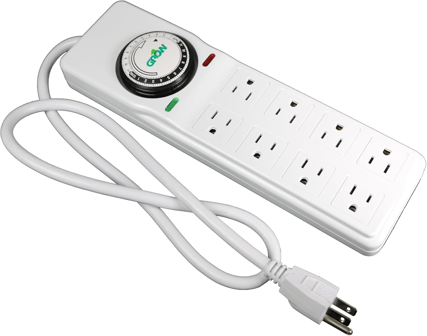 Grow1 8 Outlet Power Strip with Timer & Surge Protector (4 Outlets Always on, 4 Outlets Timed) Great for Aquarium Surge Protector, Reptile Light Timer & Hydroponics Power Strip