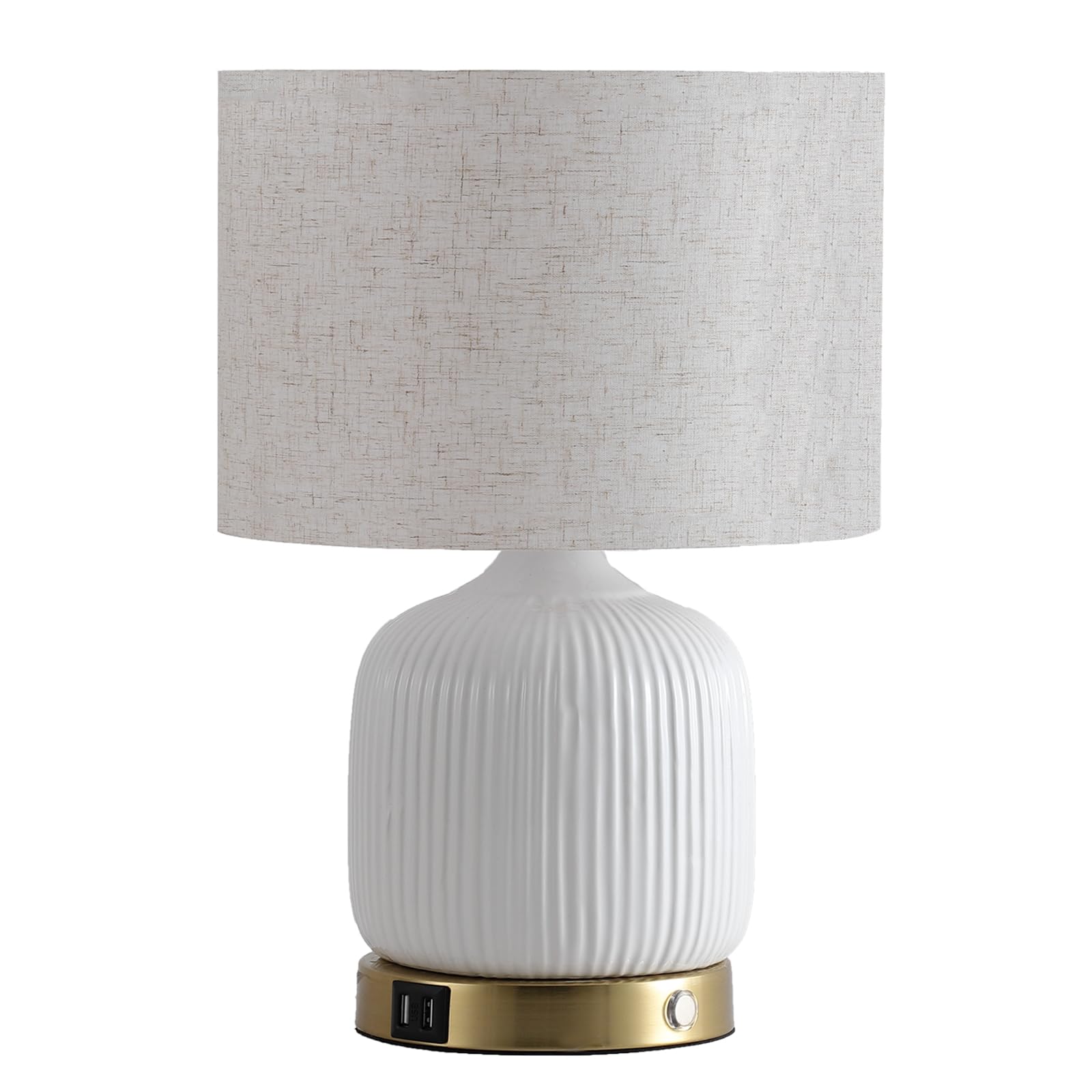(SIMILAR). White Ceramic Round Table Lamp, 3-Way Dimmable Small Bedside Lamps with 2 USB Ports, Touch Control Nightstand Lamp with Fabric Shade, Reading Desk Lamp for Bedroom, Living Room, Study