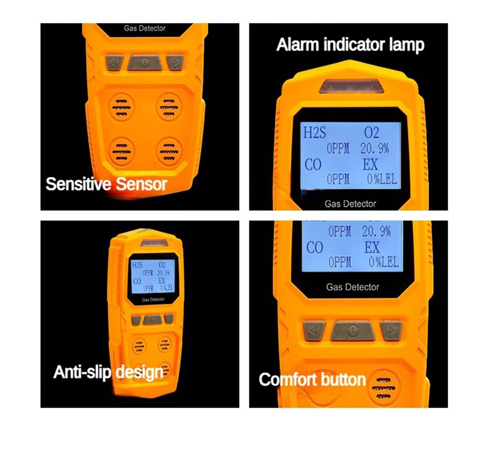 Détecteur de gaz Portable 4 en 1 IP65 Analyseur Combustible CO H2S Rechargeable Haute sensibilité