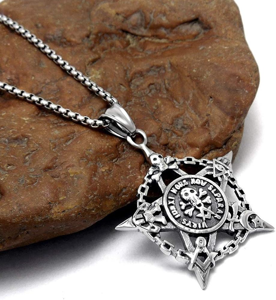 Amazon | メンズステンレススチールPentacle Pentagramネックレス
