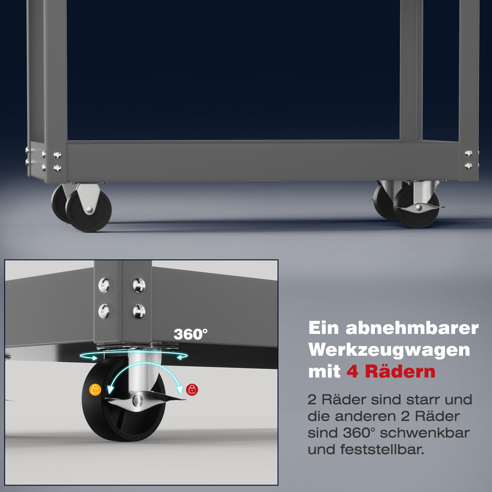 ALANNG Rollender Werkstattwagen, Schwerer Werkzeugwagen mit 3 Tabletts, Metall Servicewagen