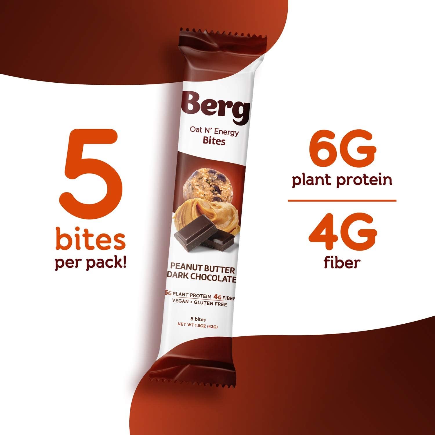Berg Oat N' Energy Bites - Peanut Butter & Dark Chocolate - Non-GMO, Gluten Free, Dairy Free, Soy Free and Vegan - Clean Energy Snack - 1.5oz, (8 Pack) — Amazon image 4