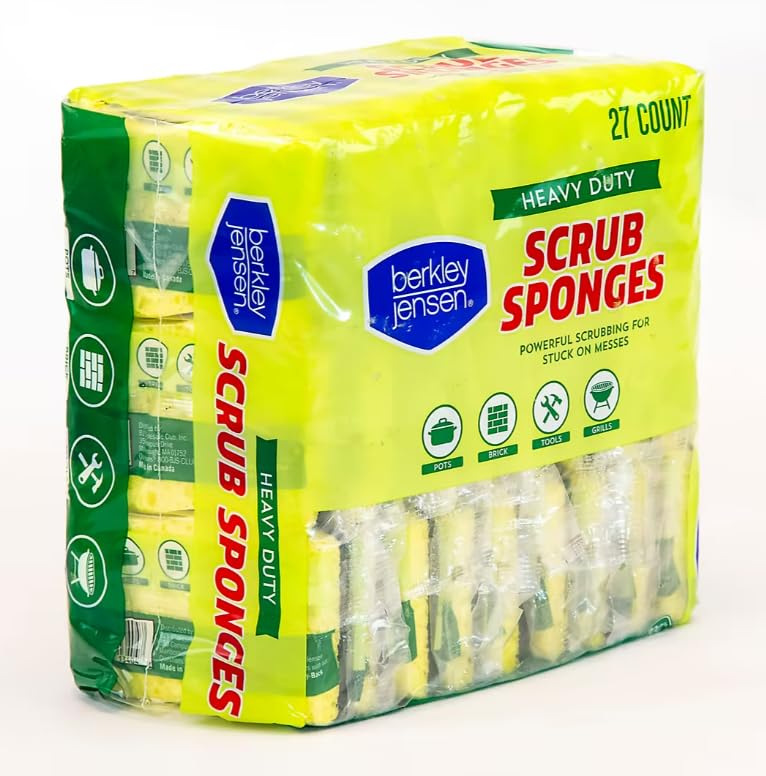Image of Berkley Jensen Heavy Duty Cellulose Scrub Sponges, 27 ct., Yellow / Green
