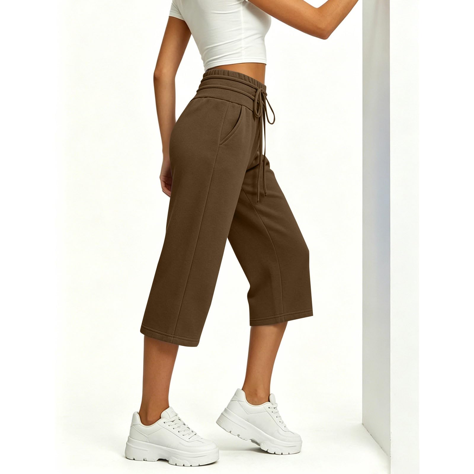Pantaloni da Jogging Donna Pantaloni da Corsa con Elastico in Vita Pantalone Tuta Donna con Tasche e Coulisse Comodi 3/4 Pants Sportivi a Gamba Dritta Pantalone Baggy a Gamba Larga per Yoga e Fitness