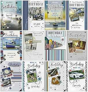 12 x Birthday Cards - Multi Assorted Various - Mens Male SILVERLINE FB004b