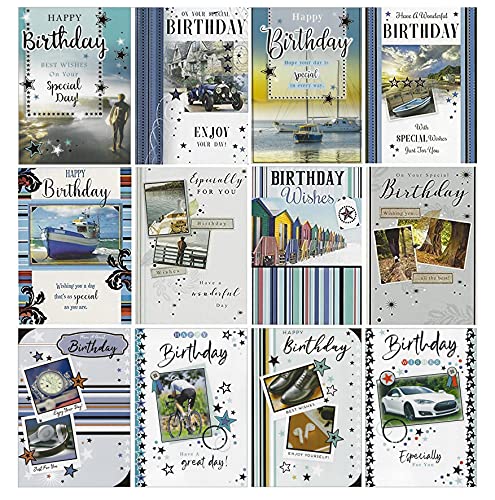 12 x Birthday Cards - Multi Assorted Various - Mens Male SILVERLINE FB004b