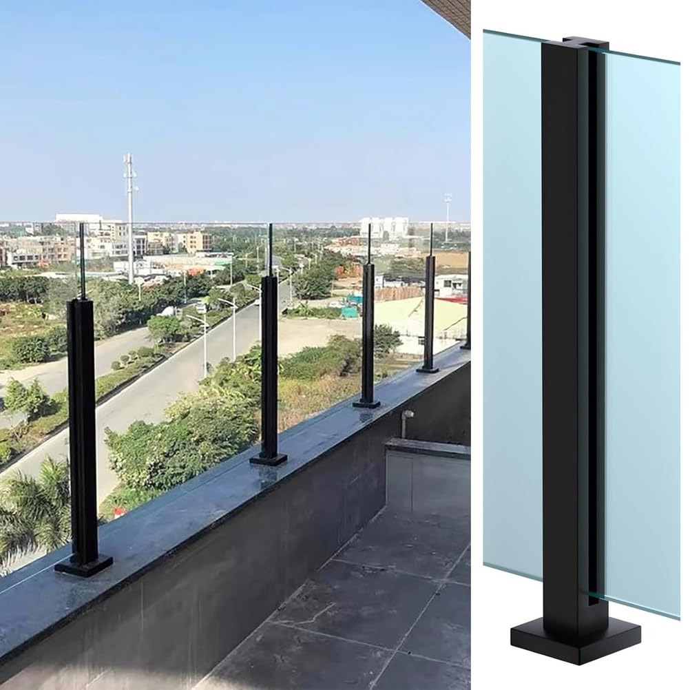 Universal 304 Stainless Steel Glass Railing Post - End, Middle & Corner Posts for 8-12mm Glass, Ideal for Stairs, Balcony, Deck & Pool Fence (33.5-42 Inch),Black~mid Post,85cm