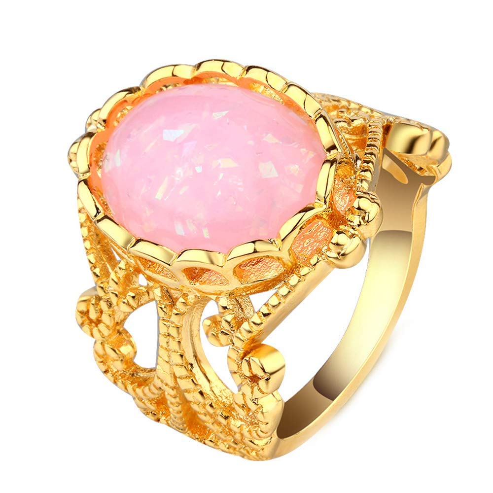 Stainless Steel Women Ring Round Opal Hollow Design