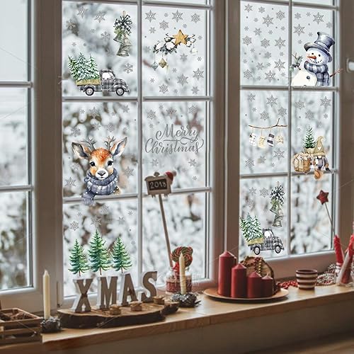 Miniatura 5 de 400 calcomanías plateadas para ventana de Navidad, árbol de Navidad, muñeco de nieve, alce, decoración de ventana de Navidad, decoraciones de