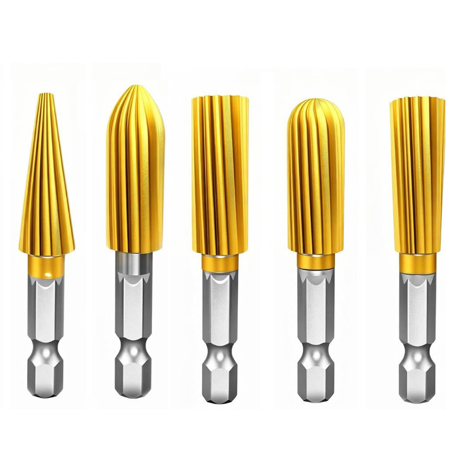 5Pcs Metal Grinding Tool Cylindrical Burr 1/4" Shank Engraving Rotary Burr Wood Carving Rasp Files Set