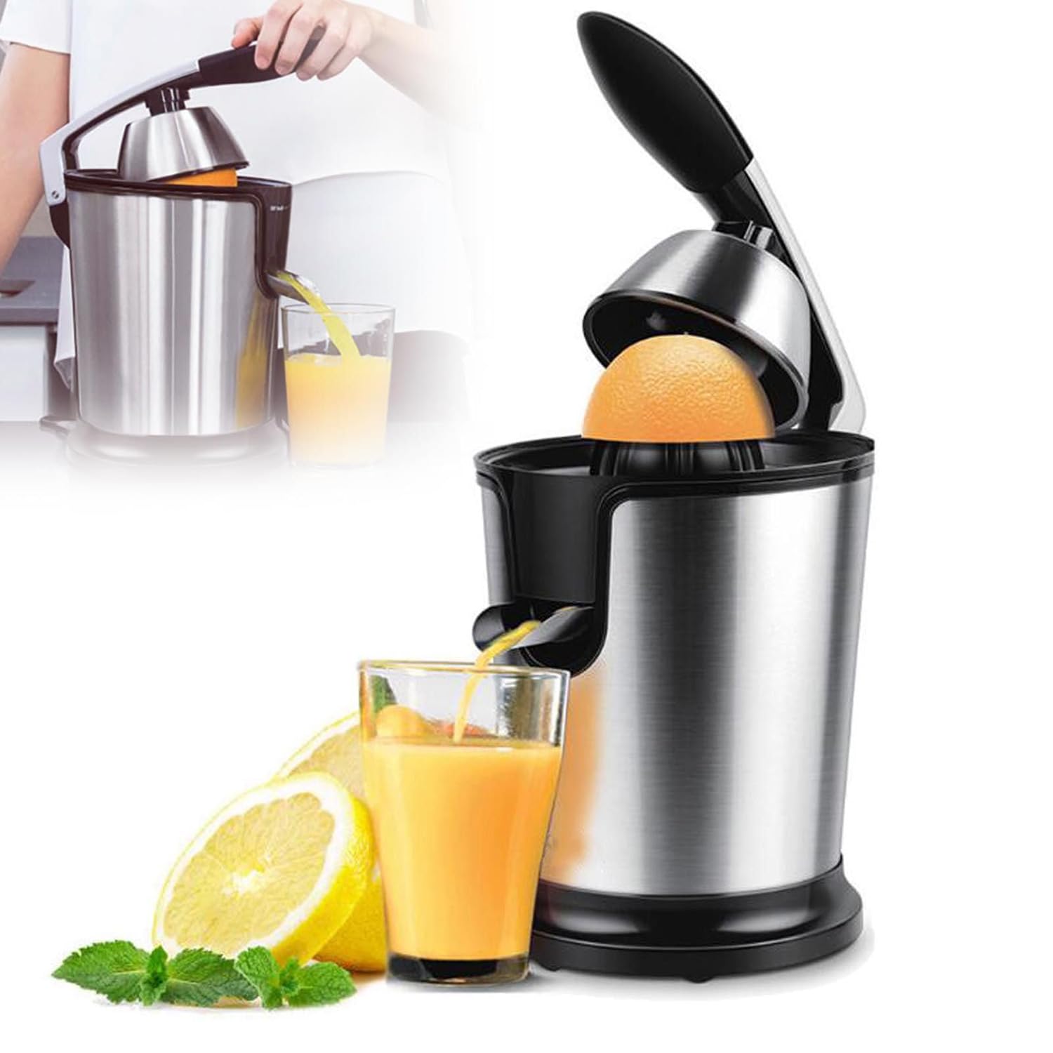 Eiwitany Professional Manual Orange Juicer, 160W Stainless Steel Citrus Squeezer, Easy Clean Hand Press Juicer,Fruit Crusher for Fresh Juice