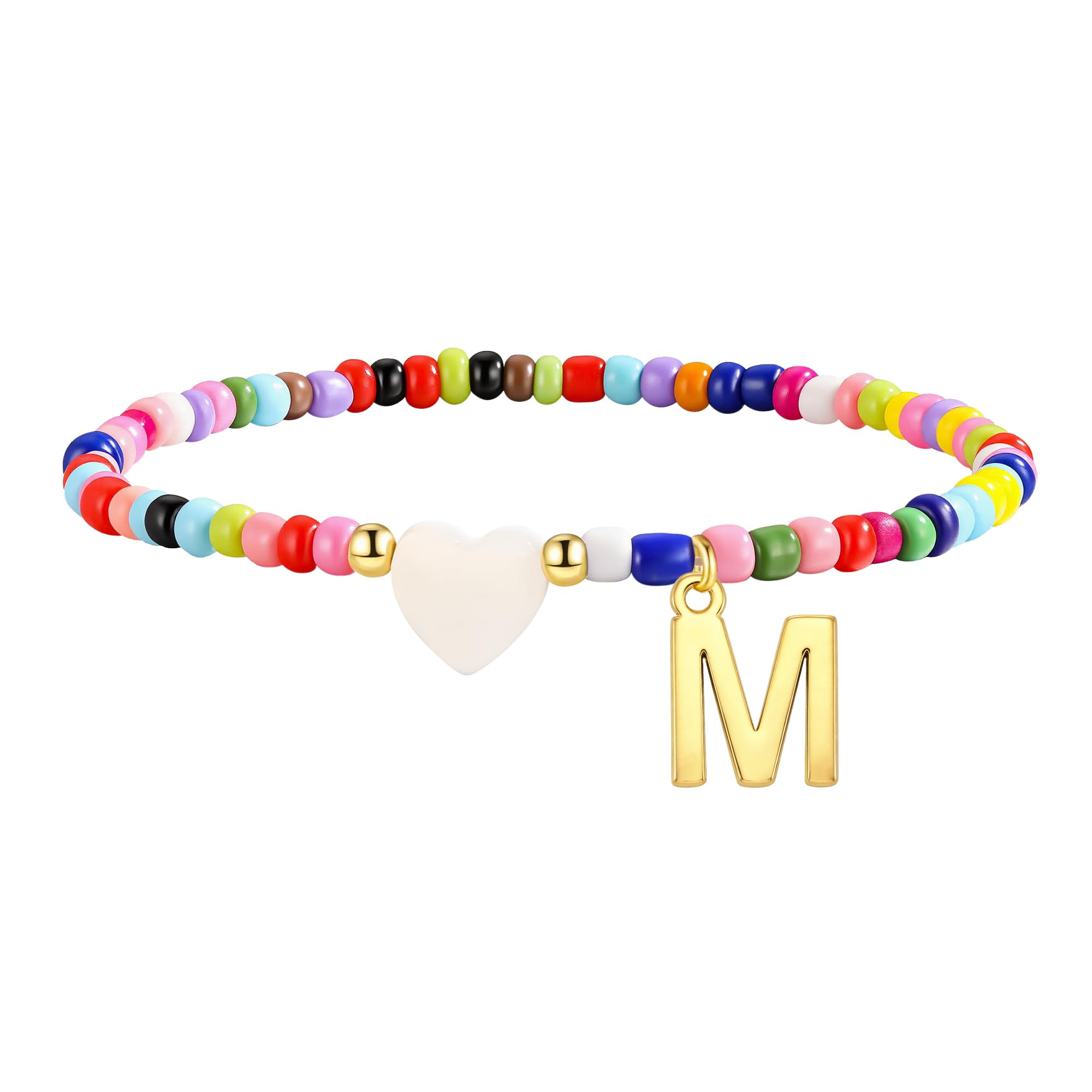 Colorful Initial Bracelets for Women Girls - Cute Beaded Heart Initial Bracelet Teen Girl Gifts Trendy Stuff, Bohemian Gold Charm Bracelet Personalized Gifts for Women Girls Jewelry
