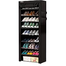 edihome, Scarpiera, di Tessuto a 10 ripiani, (58 x 28 x 162 cm), Scaffale Portascarpe con Copertura, per Scarpe da Ginnastica, Ciabatte, Tacchi Alti (Nero)
