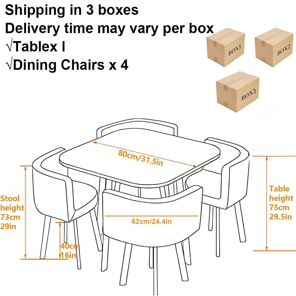 Set da tavolo quadrato compatto per 4 persone, ideale per cucina, sala da pranzo, reception, sala riunioni o incontri di lavoro, con 4 sedie, colore giallo.