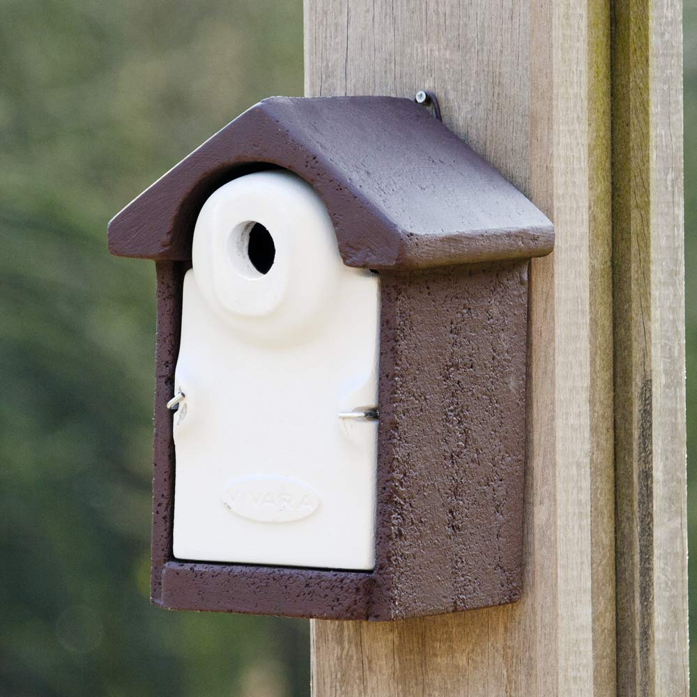 CJ Wildlife Nistkasten – Vogelnistkasten für Meisen mit Marderschutz – Woodstone Holzbeton Braun – Einflugöffnung 28 mm – Langlebig, wetterfest für draußen