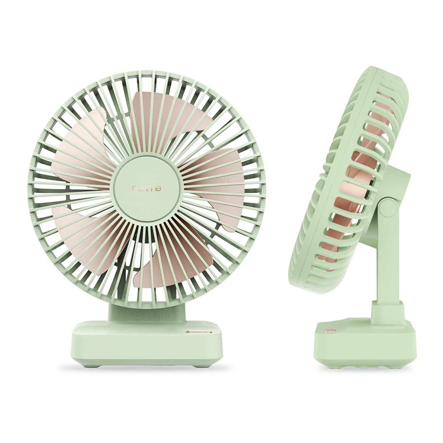 Funme Tischventilator 10000mAh Akku 29H, 90° Neigbar 3-Stufen Desktop Ventilator Leiser, Ventilator für Zuhause, Büro, Schlafzimmer, Reisen, Camping, Grün