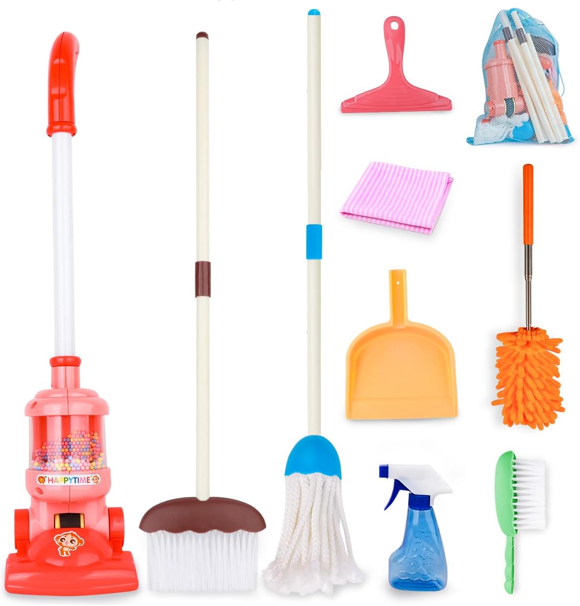 Meland Kids Cleaning Set - 8Pcs Toddler Broom and Toy Vacuum Cleaner, Pretend Play Children House Cleaning Toys, Christmas Birthday Gift for Girls and Boys Plastic