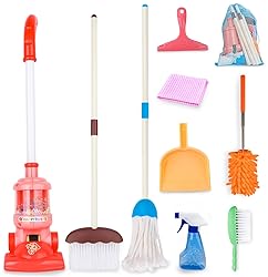 Meland Kids Cleaning Set - 8Pcs Toddler Broom and Toy Vacuum Cleaner, Pretend Play Children House Cleaning Toys, Christmas Birthday Gift for Girls and Boys