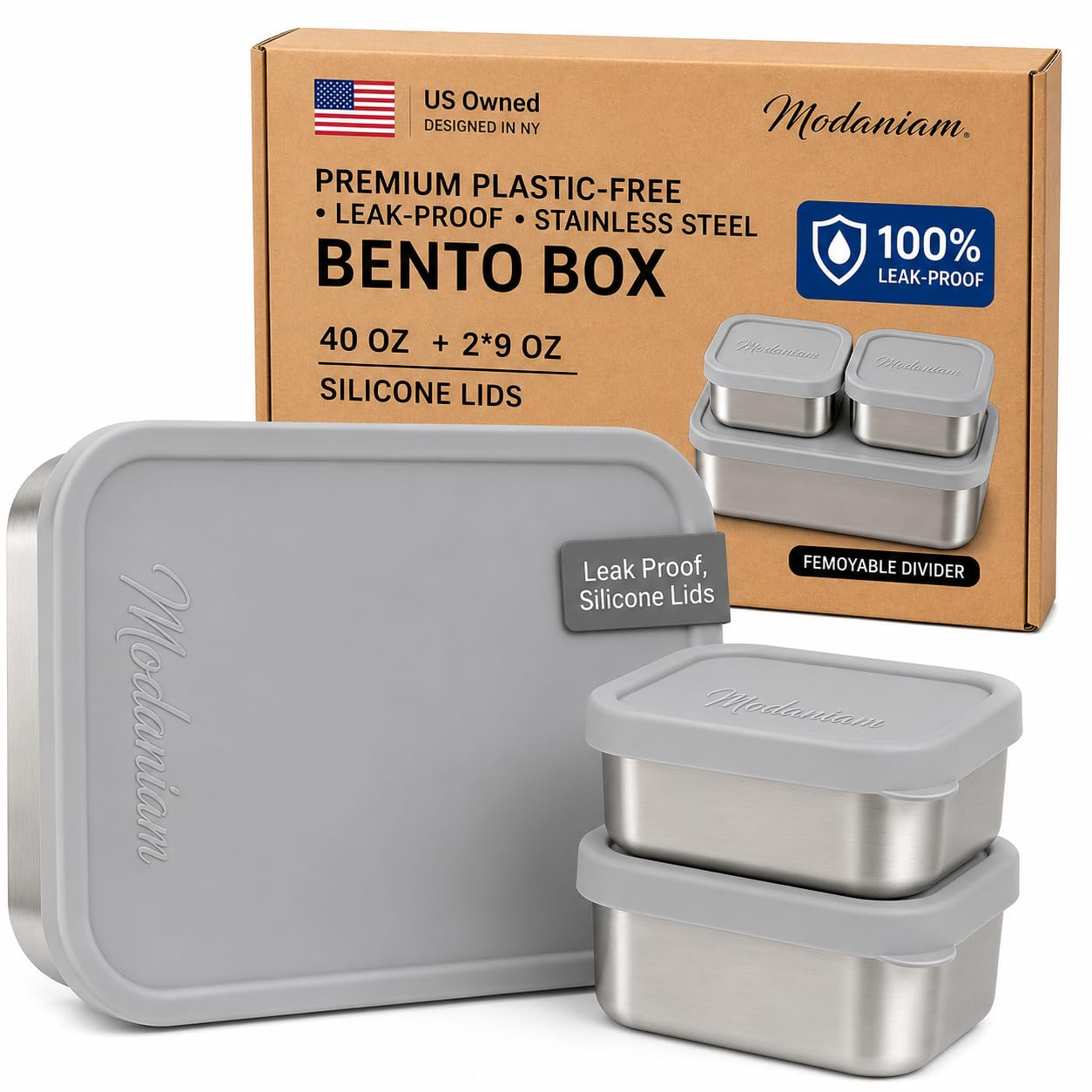 Photo 1 of Modaniam Flexibento Stainless Steel Lunch Box - Grey Set of 3