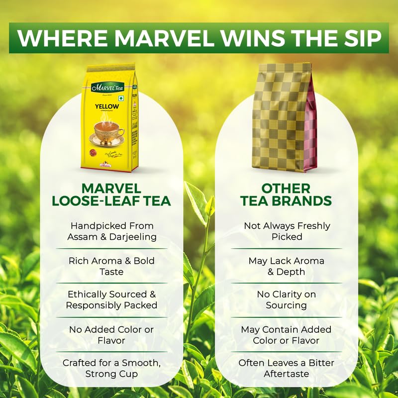Image of Marvel Yellow Premium Tea 500g, Handpicked Strong Chai From Assam & Darjeeling, Refreshing Aroma & Rich Taste Black Tea