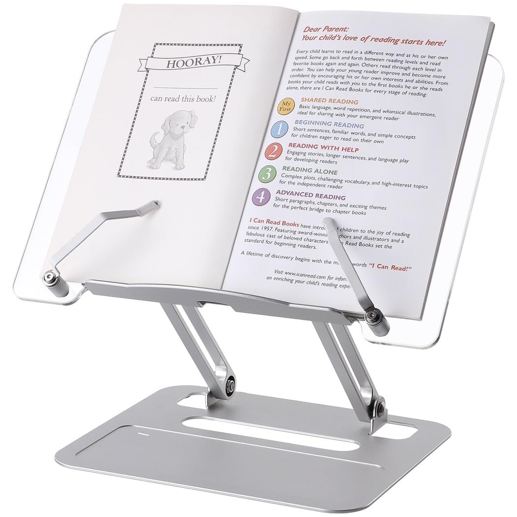 Generic Aluminiowy składany stojak na laptopa, regulowany kąt wysokości, stojak na książki do czytania, przenośny uchwyt na książkę kucharską do biura, przepisów, kuchni, podręcznika, czasopisma