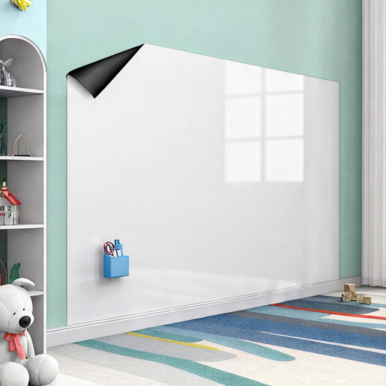 infactory Magnet Pinnwand: 4er-Set Magn. Whiteboard-Folie, selbstklebend, 4 Marker, 150 x 100 cm (Whiteboard Folie magnetisch, Magnetfolie)