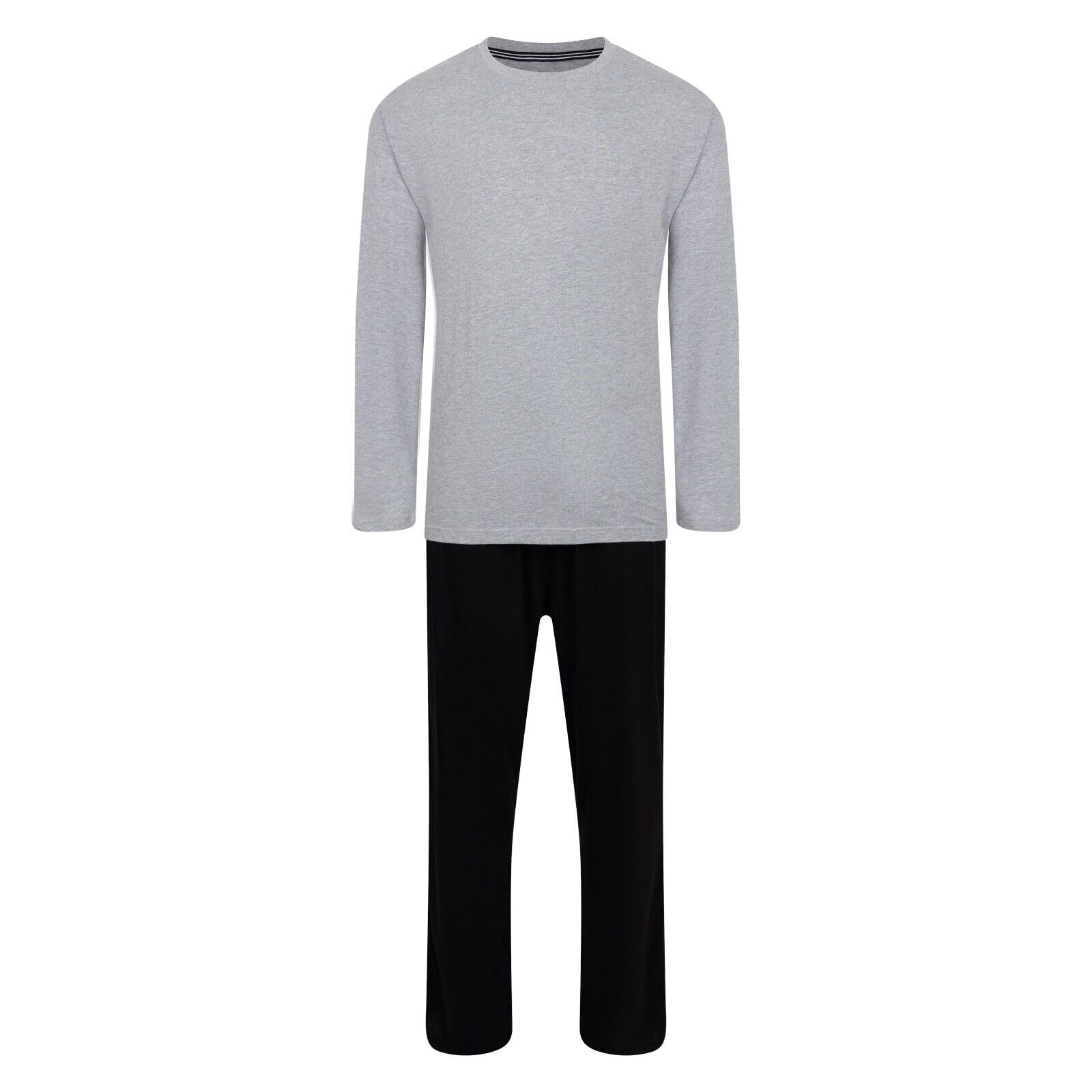 Label Cutters Mens Pyjamas Long Sleeve Long PJ Sets 5 Colours Sizes S - XXXXXL (Gry/Blk M)