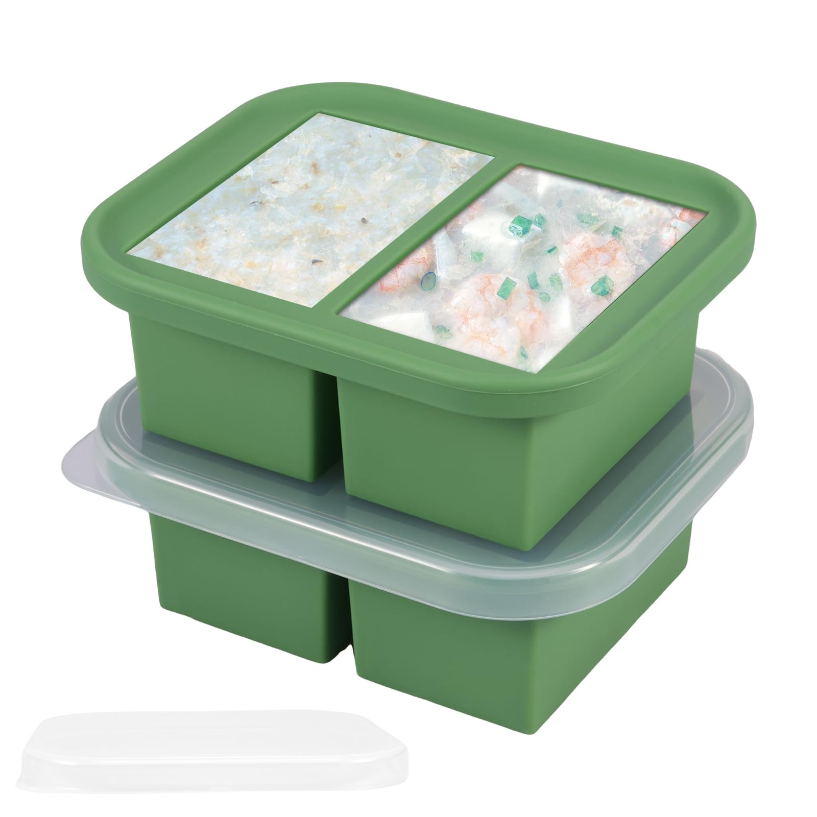 BOBASH 2 Pcs Silicone Freezer Tray with Lid, 2 Cavity 500ml Large Freezing Container Molds Easy Release Portion Control Storage Trays for Soup Sauce Broth Meal Prep Freezing