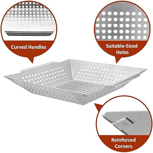 Vista 12 de JY COOKMENT Cesta de parrilla de acero inoxidable con mango extraíble portátil, cesta de parrilla, accesorios para verduras, camarones, pescado