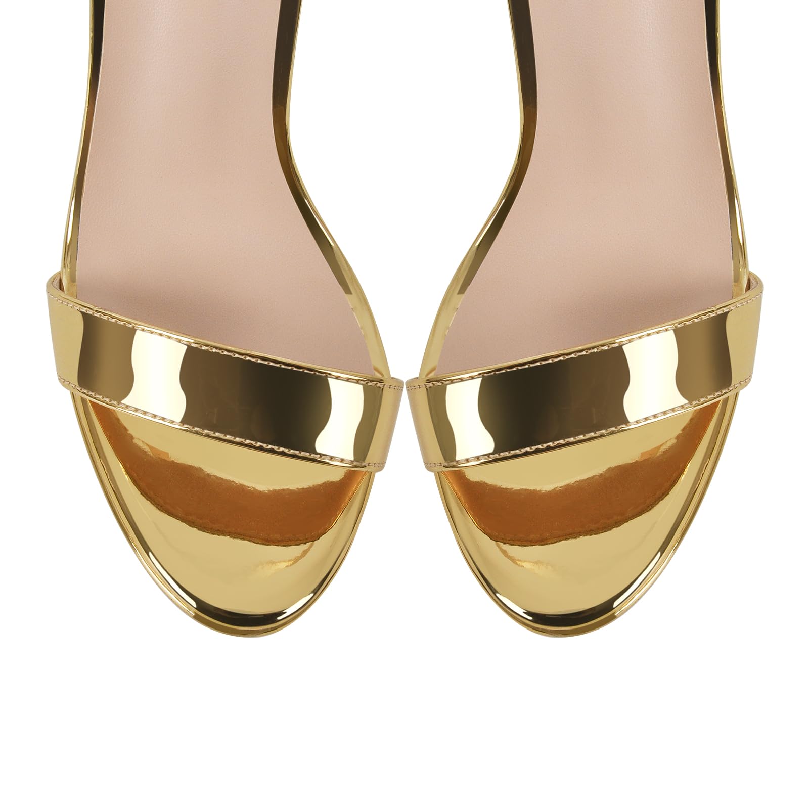 onlymakerheels Platform Stiletto High Heels for Women, Round Open Toe Ankle Strap Sexy Heeled Sandals for Wedding Party Dress: 8 Gold B