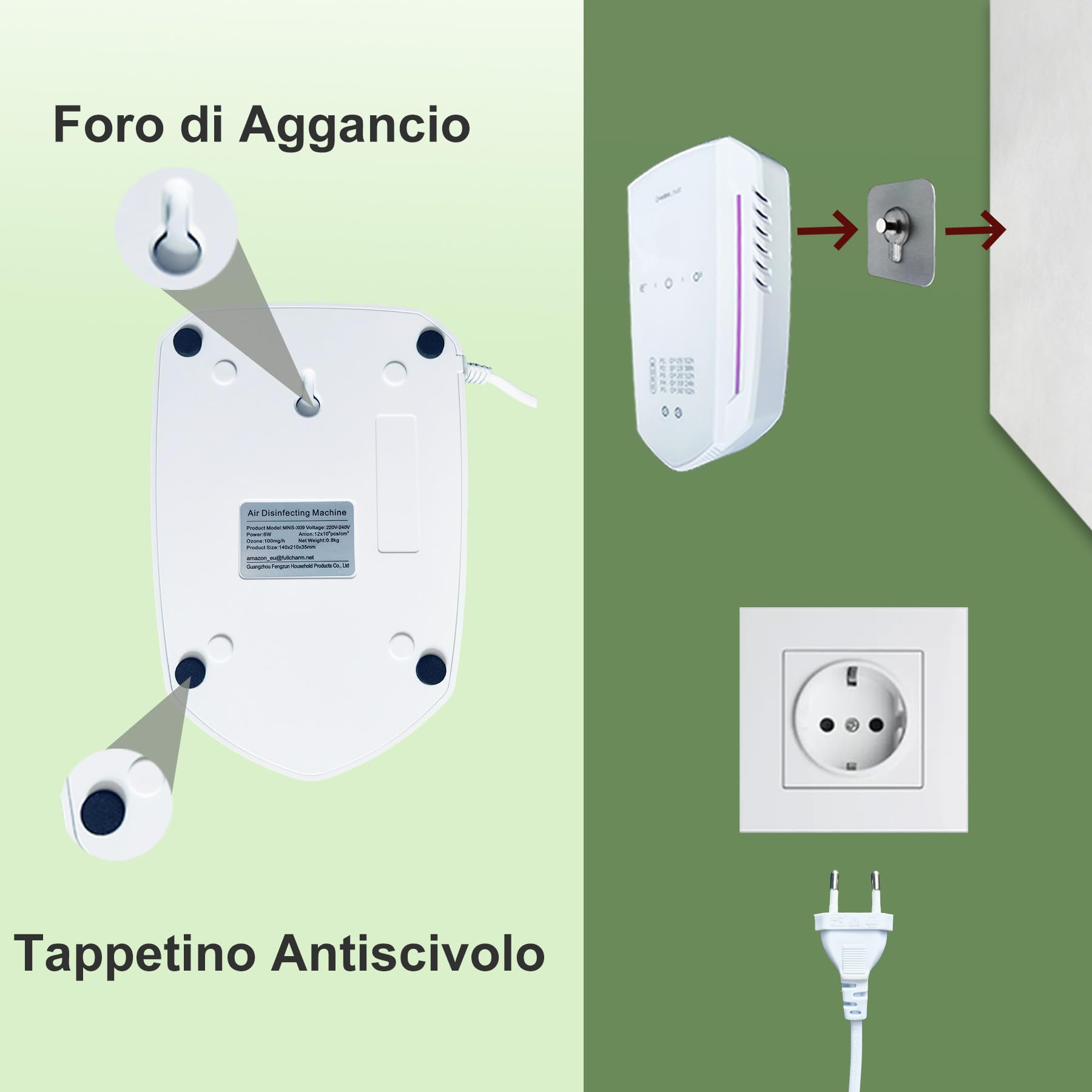 Purificatore d’aria con ozono e ioni negativi, per eliminare gli odori di stanze per animali, case nuove, bagni e cucine, generatore di ozono per interni, purificatore aria elimina odori