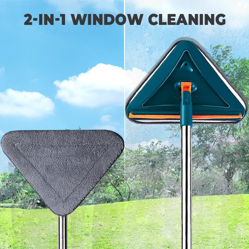 Wall Cleaner Mop with Long Handle, 2025 Upgrade 360° Rotatable Adjustable Triangle Cleaning Mop, Extendable Wall Washer Cleaner Tool for Floor, Walls, Ceilings and Baseboards (White, Set B)