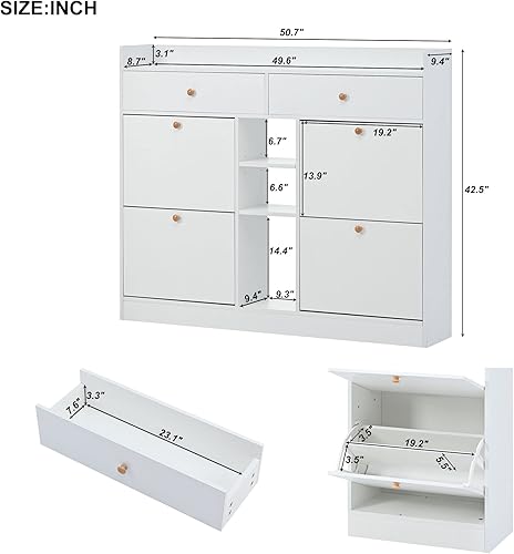 Miniatura 3 de RUNNA Zapatero moderno con 4 cajones abatibles, organizador multifuncional de almacenamiento de zapatos de 2 niveles, zapatero independiente para