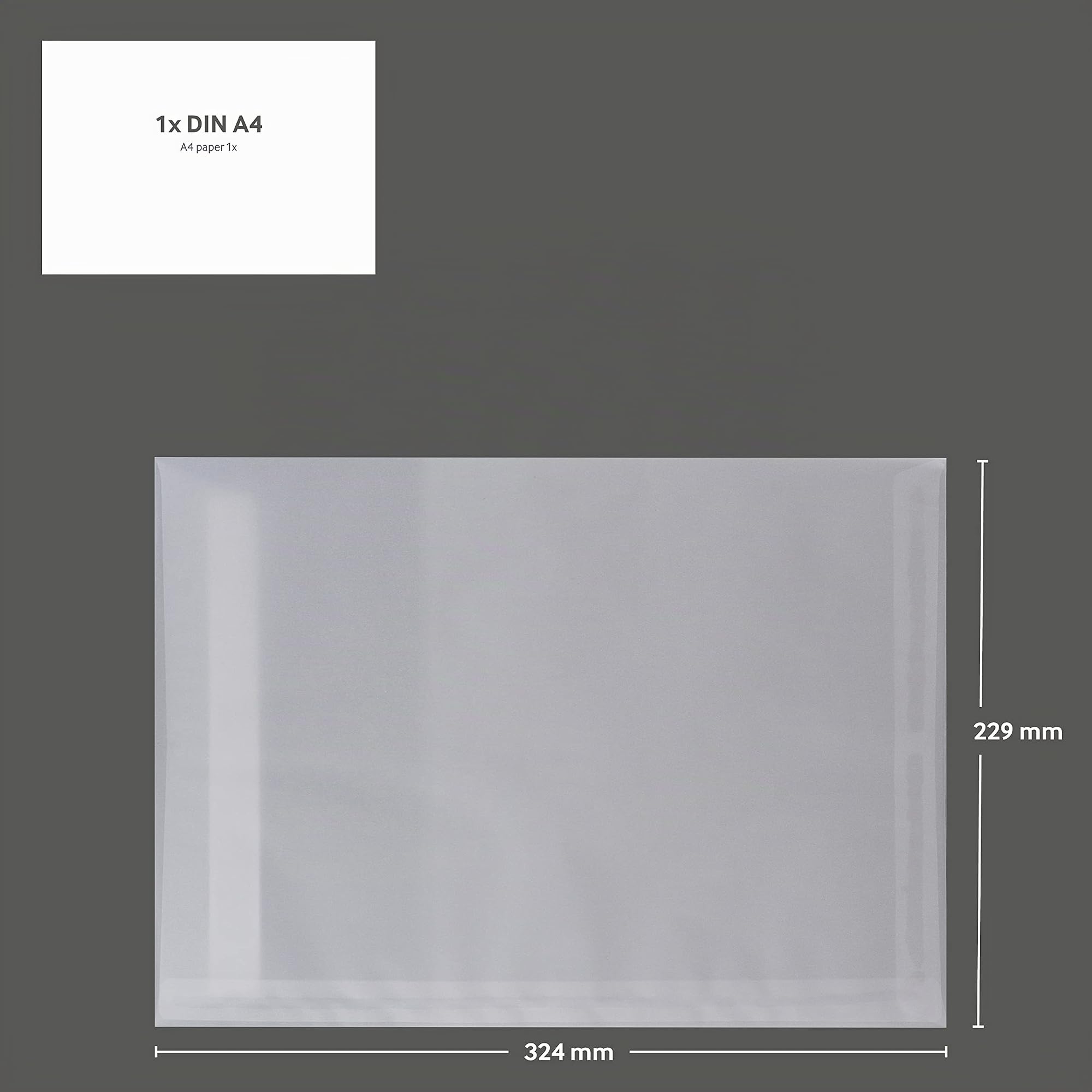 250 Stück, Transparent-Versandtaschen, DIN C4, Haftklebung mit Abziehstreifen, Gerade Klappe, 100 g/qm Offset, Ohne Fenster, Weiß (Transparent-Weiß), Blanke Briefhüllen