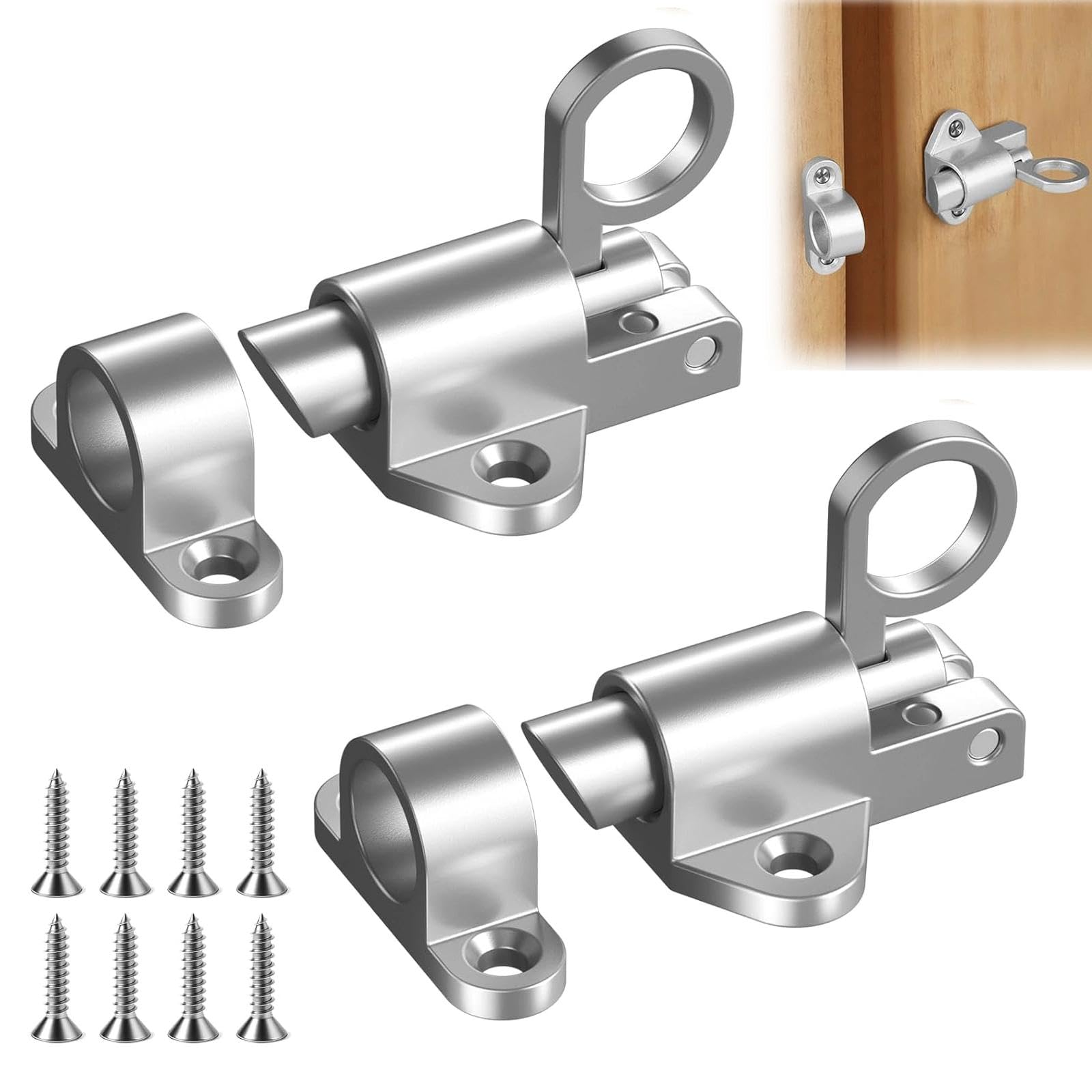 2 Pcs Door Bolt Spring Latch,Latch Silver Automatic Spring Latchs Lock Gate Bolts for Wooden Gates, Latchs Lock Silver Bolt for Windows Cabinet Doors, Garden Gates