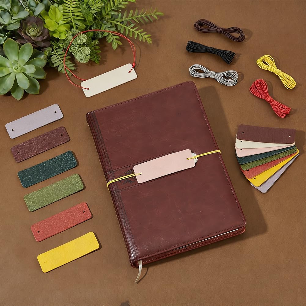 OLYCRAFT 27 Yards Notebook Elastic Ropes with 16Pcs Leather Label Notebooks Journal Charms Adjustable Elastic Bands Notebook Accessory for Refillable Traveler's Journal DIY Bookmark Making image 4