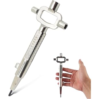 Pack of 2 Universal Construction Keys 6-in-1 Architect Key Zinc Alloy Building Universal Key Construction Site Key with Cylinder Measuring Gauge for Opening Mortise Cylinder Lock Silver