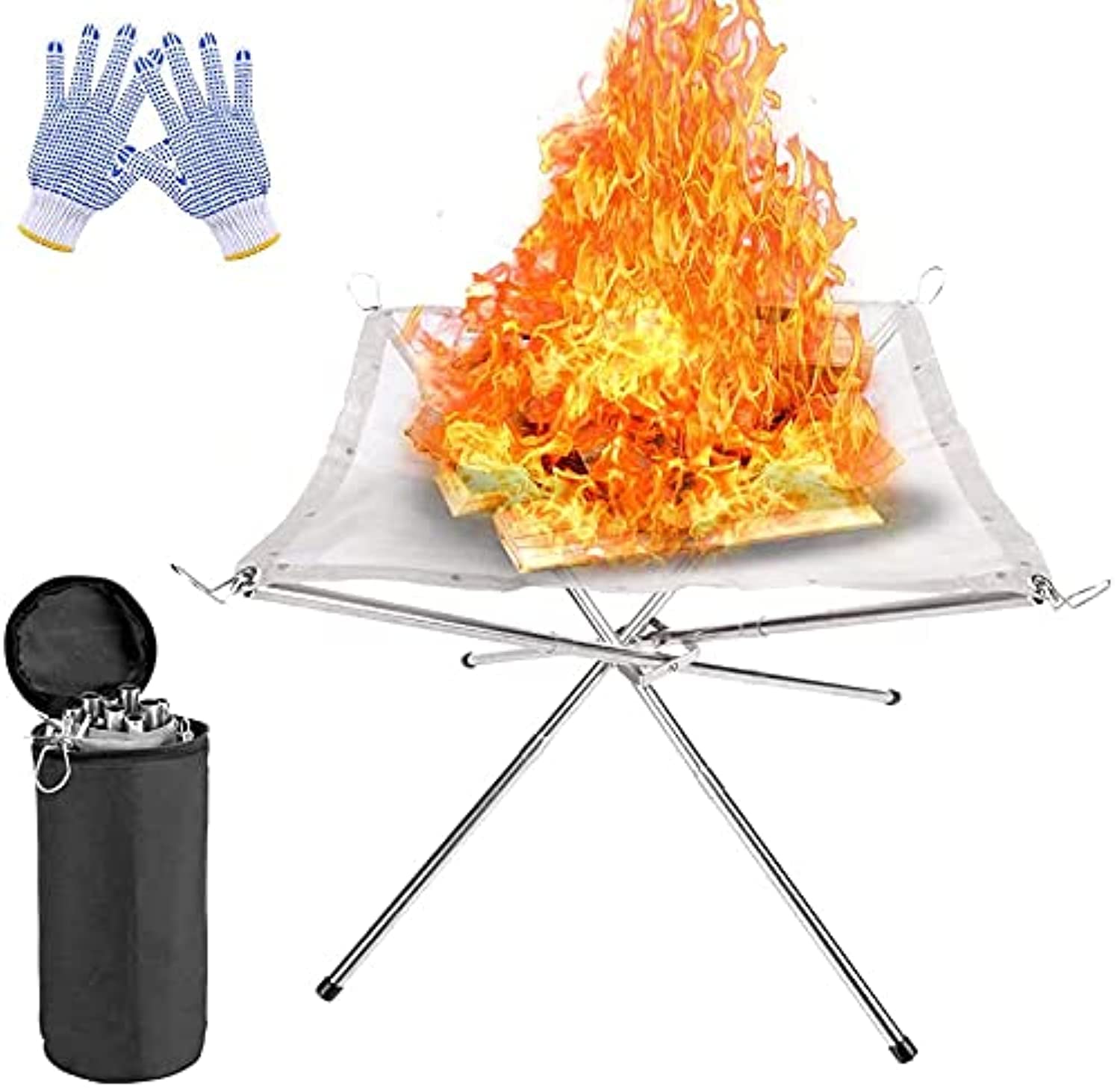 G&T Collapsible Portable Stainless Steel Mesh Fire Pit with BBQ Tools - Extra Large,22in