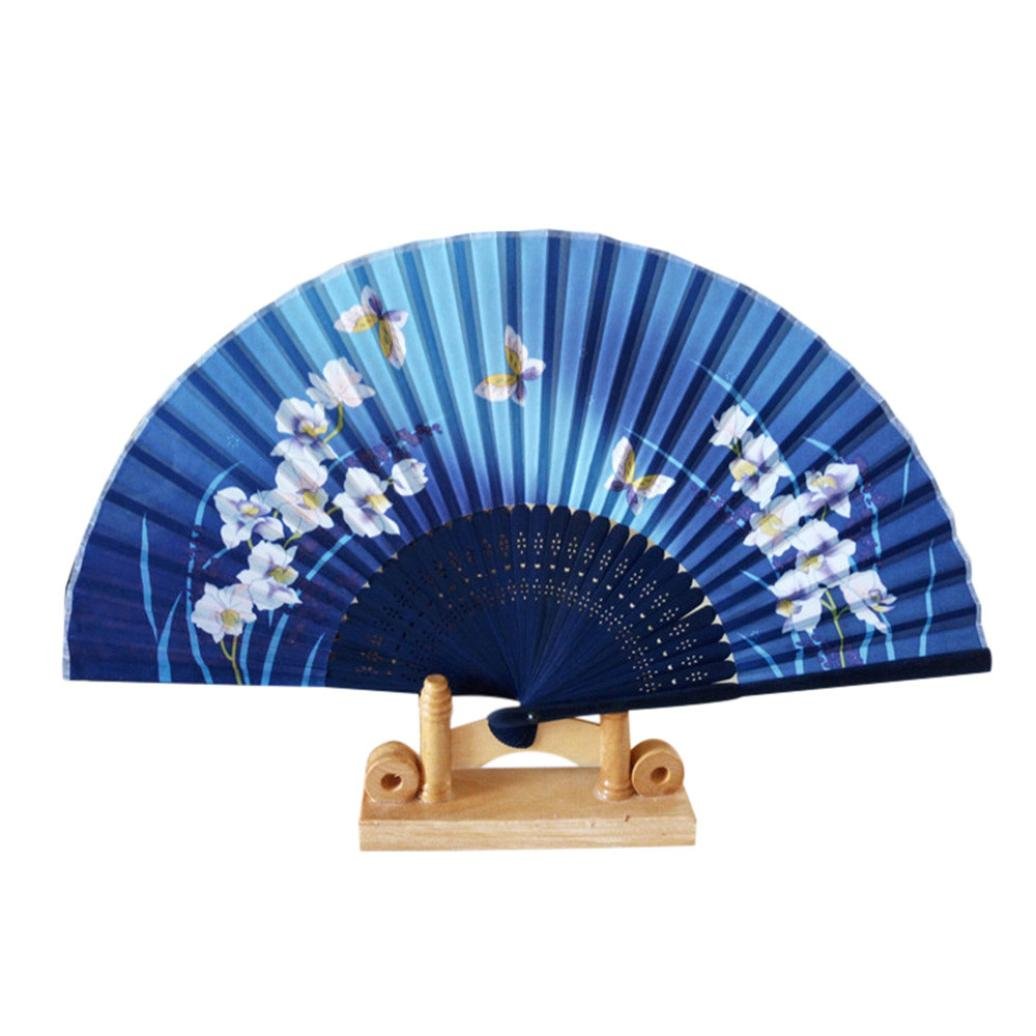 Floral Folding Hand Fan Flowers Pattern Bamboo Handheld Size Random Color Suitable for Wedding Dancing Church Party Gifts (# A)