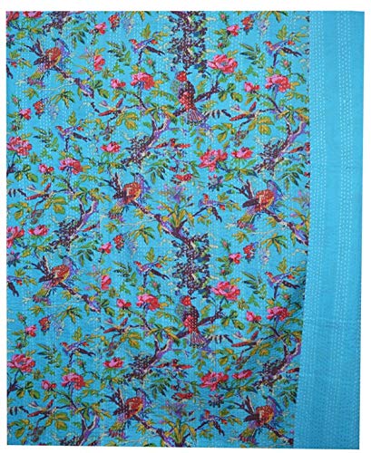 YUVANCRAFTS Indian Handmade Kantha Quilt – Twin Size, Cotton, Bird Print, Vintage Boho Bedspread Or Throw - View #8