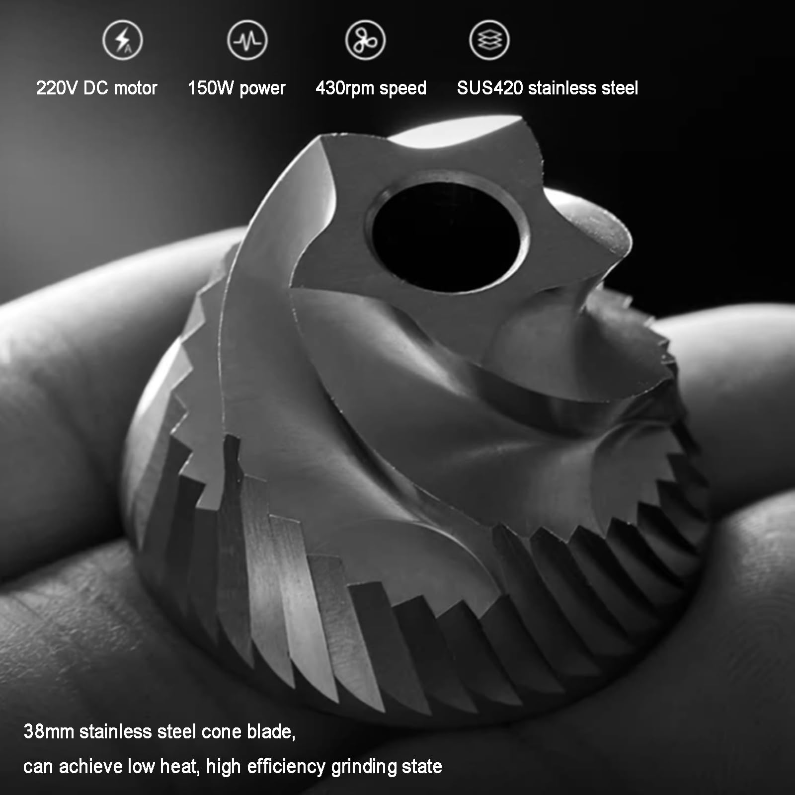 Elektryczny młynek do kawy, automatyczny młynek do espresso, z żarnami stożkowymi 38 mm, 60 ustawieniami dokładności mielenia, pojemność 80 g, do ziaren kawy, przypraw i ziół (A)