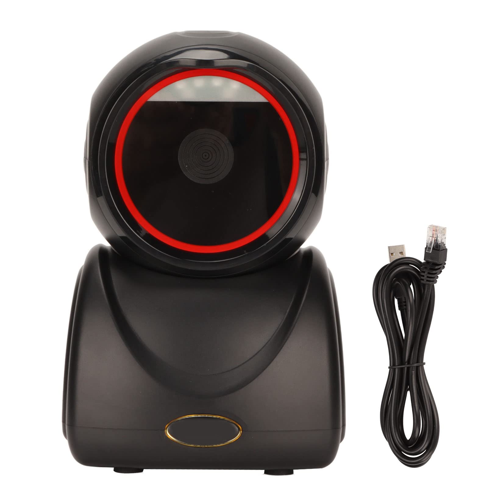 Escáner de código QR de escritorio decodificación Rápida precisa CMOS USB escaneo omnidireccional Soporte de dispositivo ABS Negro Lectura de pantalla de teléfono móvil para centros (Negro)