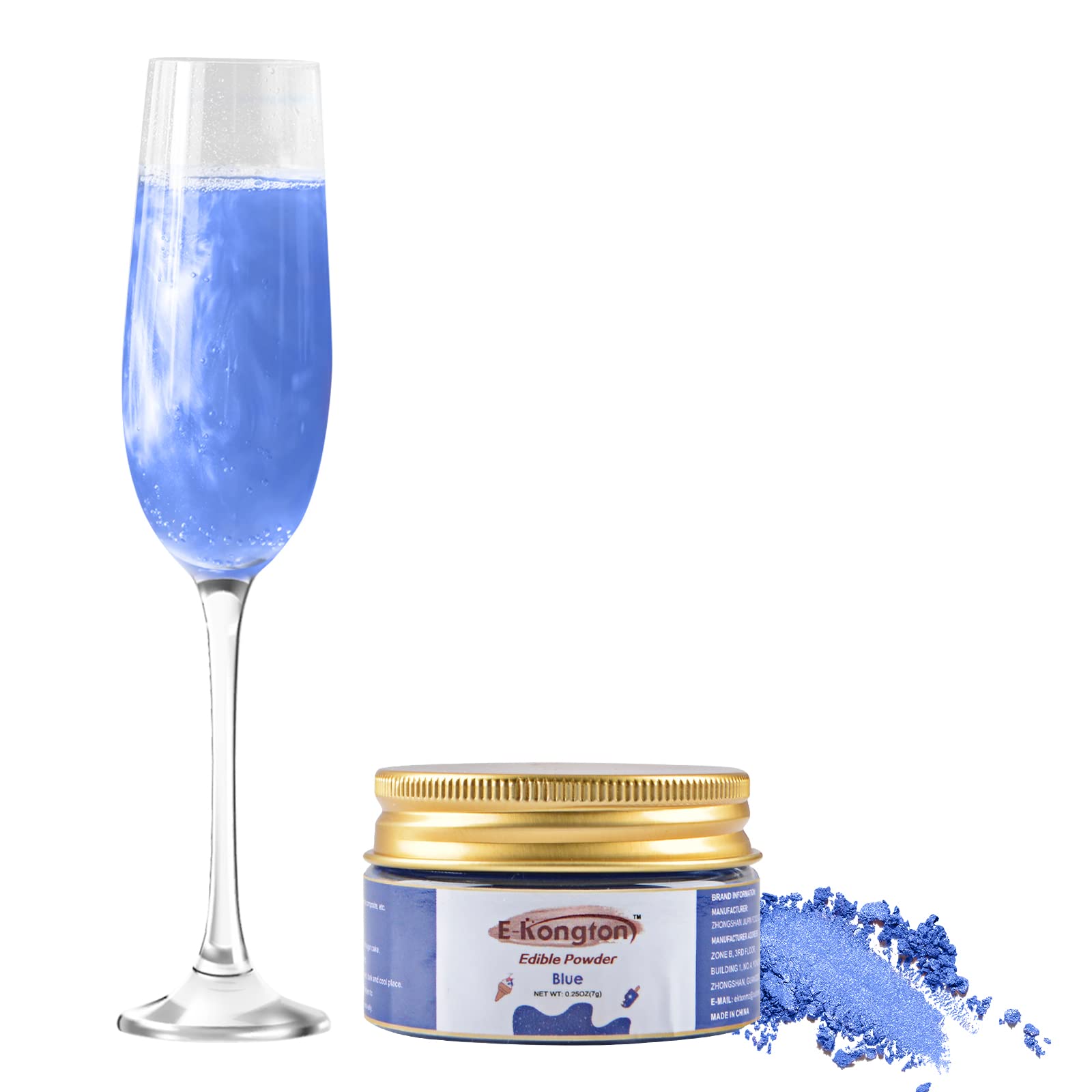 E-Kongton Blue Edible Luster Dust: 7 Grams Edible Glitter for Drinks, Fondant, Cake Decorating, Cookie, Chocolates and More, Food Grade Dust on Shine, Edible Metallic Powder, Vegan & Gluten Free