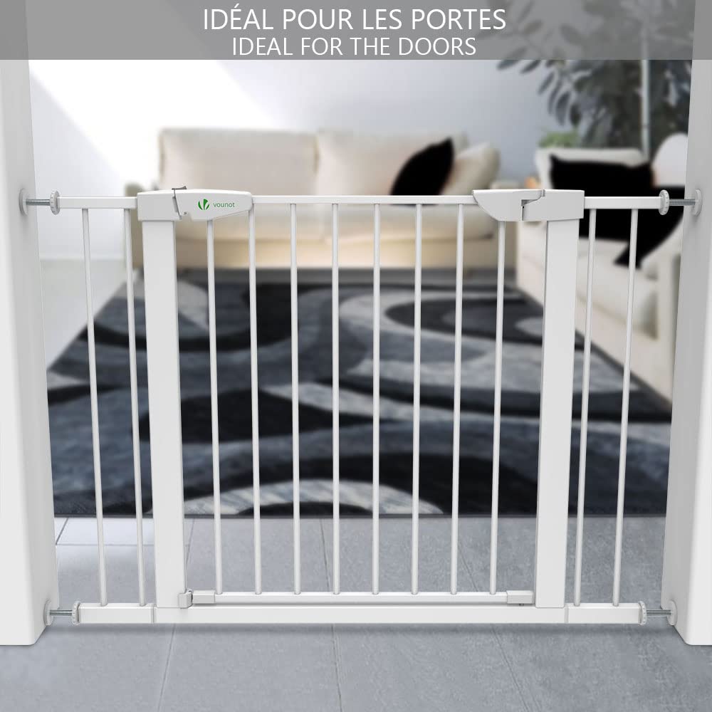VOUNOT® Puertas de Seguridad, 75-108 cm, Barrera Escalera para Perros, Sin Taladrar, Blanco
